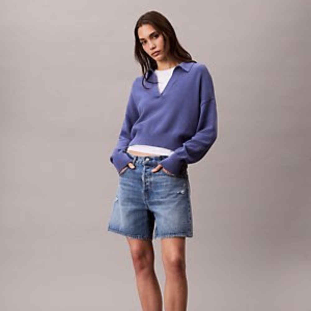 Smooth Cotton Cropped Polo Sweater. Calvin Klein. S-M size